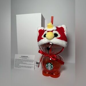 Authentic Starbucks Thailand Red Lion Dance Bearista 20oz Glass Cold Cup NWT NIB